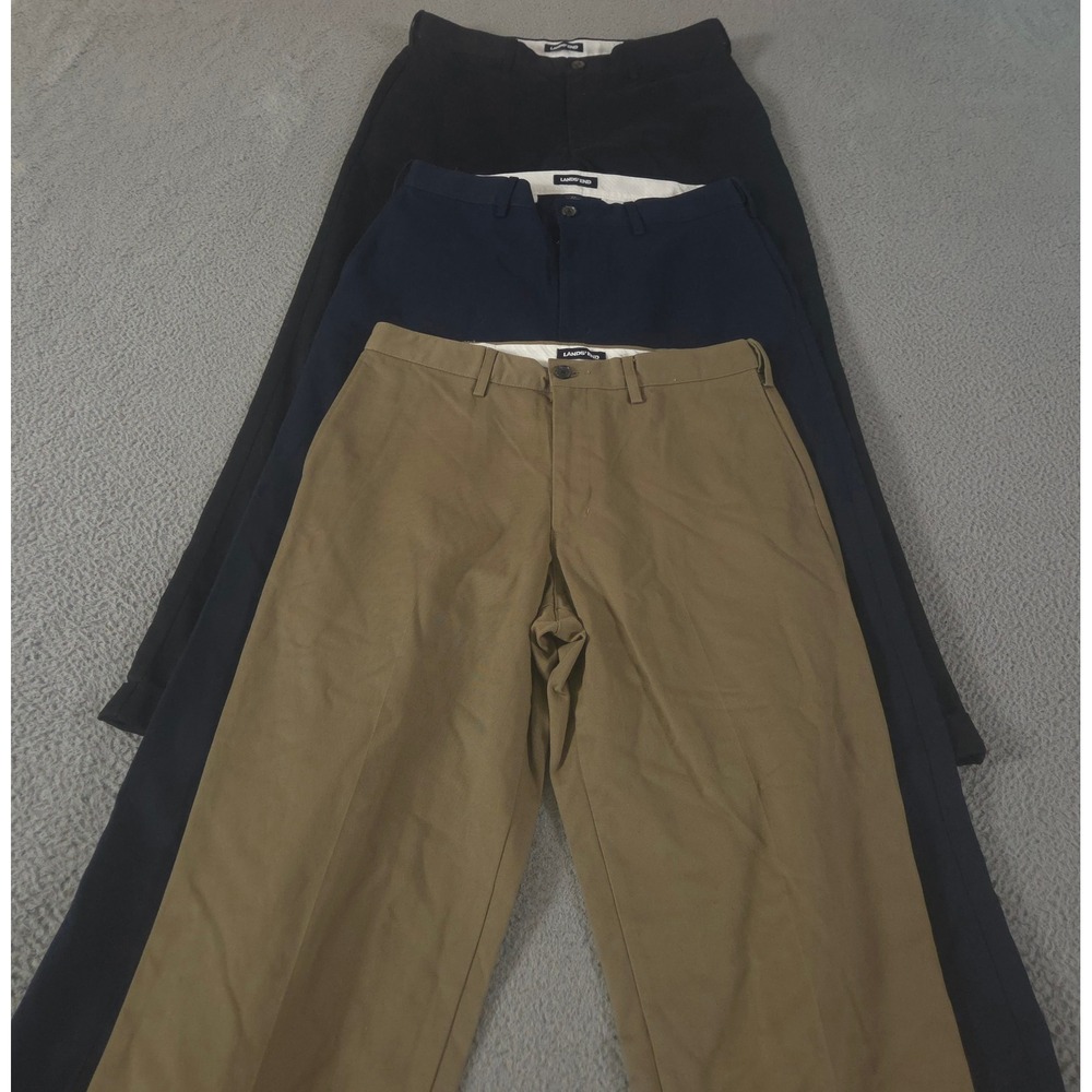 LOT OF 3 Lands' End Pants Mens 33x32 Multi No-Iron Comfort Waist Chino Straight